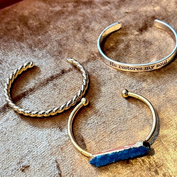 BANGLE BRACELETS Trio Bundle OPEN CUFF Gold and Silver Tone STACKABLE 5459 W - Picture 6 of 14